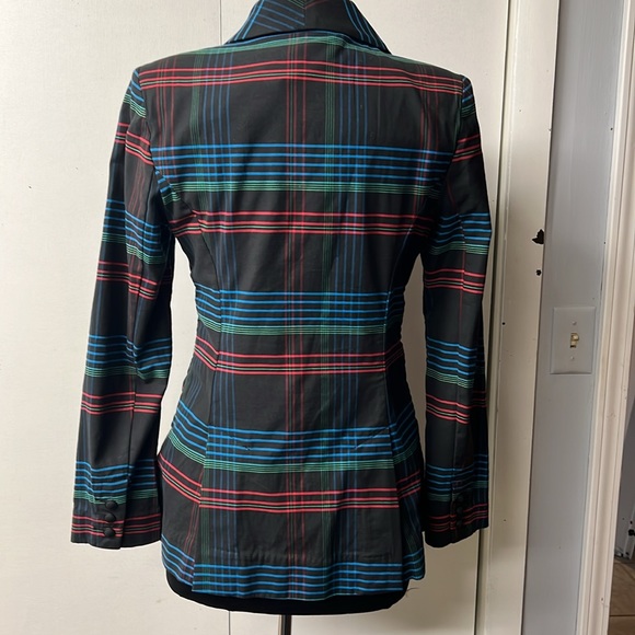 Cabi brand blazer. Black with red, green and blue plaid. “Holiday Blazer” - Picture 3 of 7